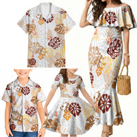 Brown Aloha Hawaiian Family Matching Mermaid Dress and Hawaiian Shirt Monstera Hibiscus Tropical Pattern