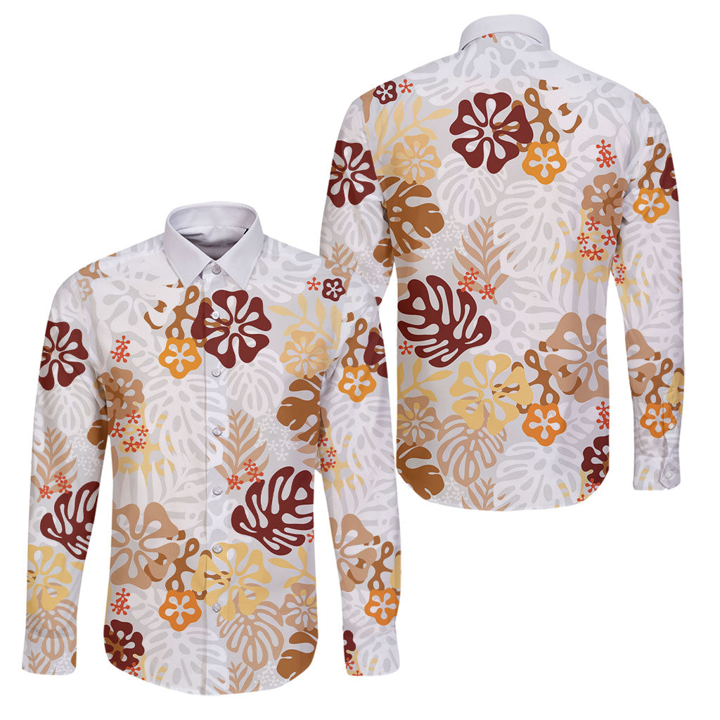 Brown Aloha Hawaiian Family Matching Off The Shoulder Long Sleeve Dress and Hawaiian Shirt Monstera Hibiscus Tropical Pattern