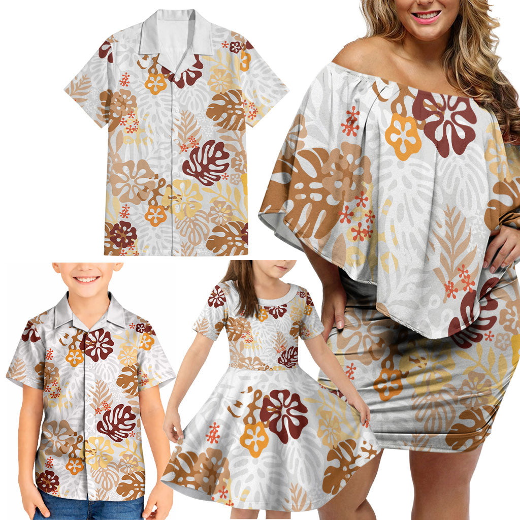 Brown Aloha Hawaiian Family Matching Off Shoulder Short Dress and Hawaiian Shirt Monstera Hibiscus Tropical Pattern LT19 - Polynesian Pride