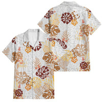 Brown Aloha Hawaiian Family Matching Off Shoulder Short Dress and Hawaiian Shirt Monstera Hibiscus Tropical Pattern