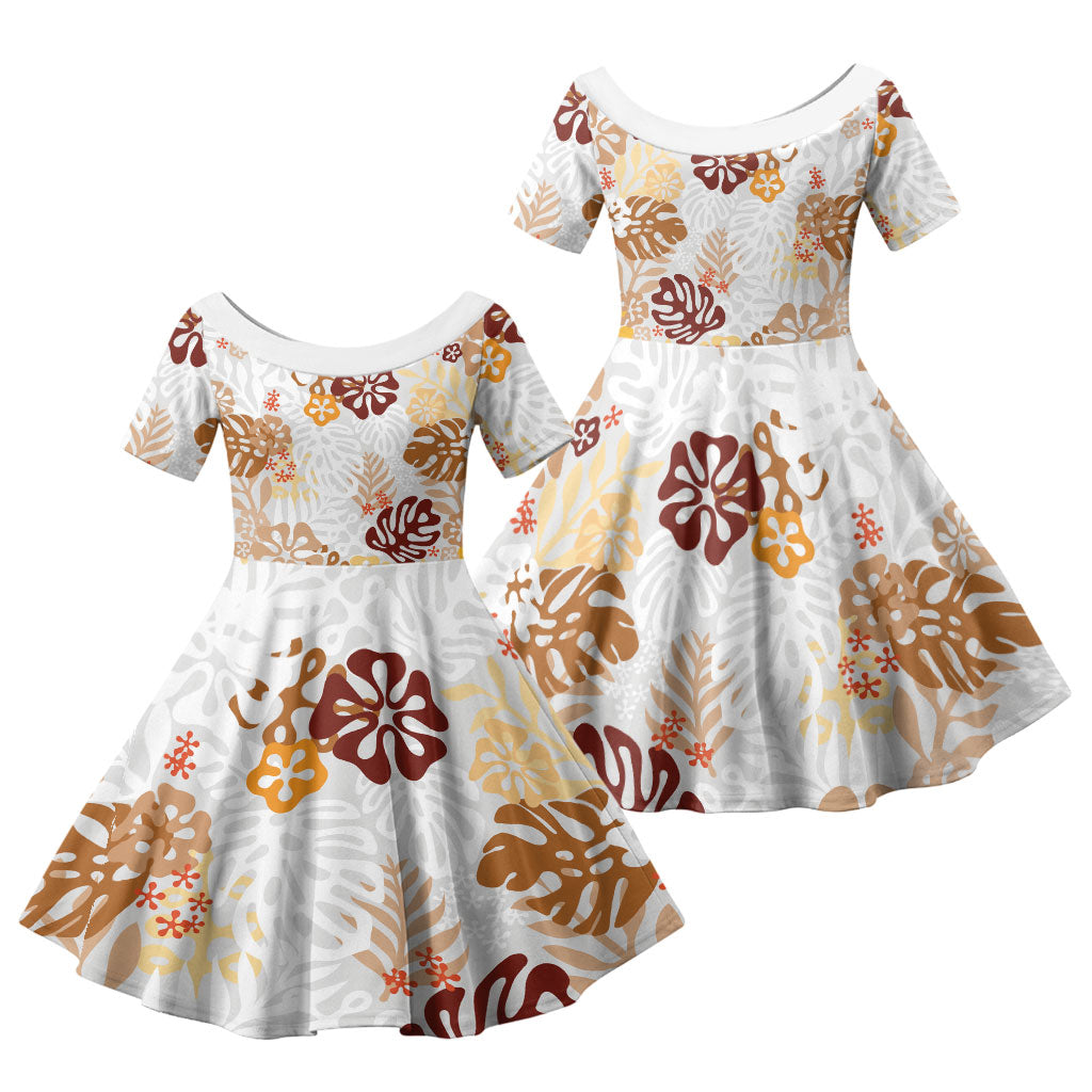 Brown Aloha Hawaiian Family Matching Short Sleeve Bodycon Dress and Hawaiian Shirt Monstera Hibiscus Tropical Pattern