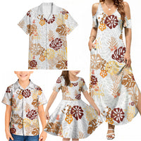 Brown Aloha Hawaiian Family Matching Summer Maxi Dress and Hawaiian Shirt Monstera Hibiscus Tropical Pattern