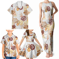 Brown Aloha Hawaiian Family Matching Tank Maxi Dress and Hawaiian Shirt Monstera Hibiscus Tropical Pattern