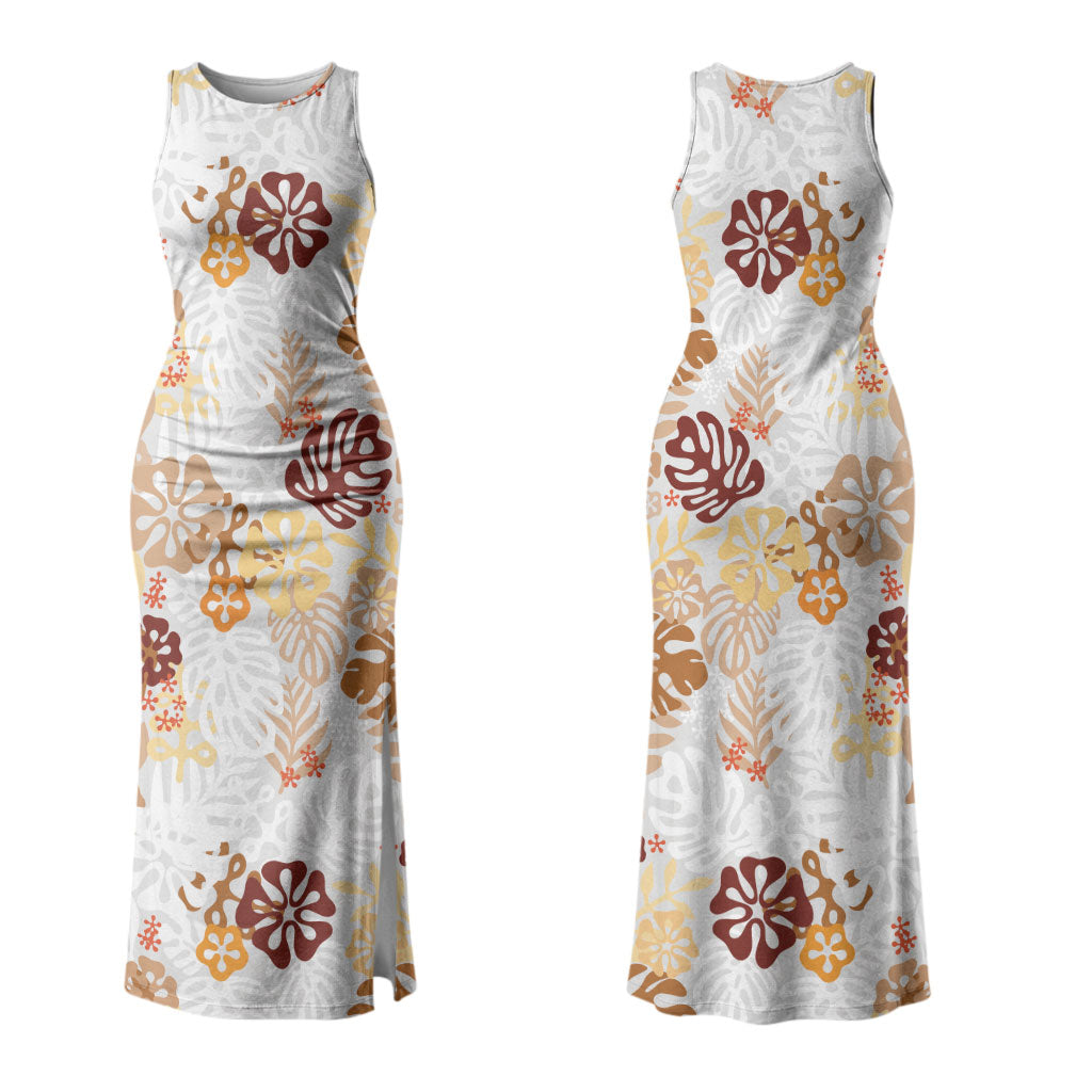 Brown Aloha Hawaiian Family Matching Tank Maxi Dress and Hawaiian Shirt Monstera Hibiscus Tropical Pattern