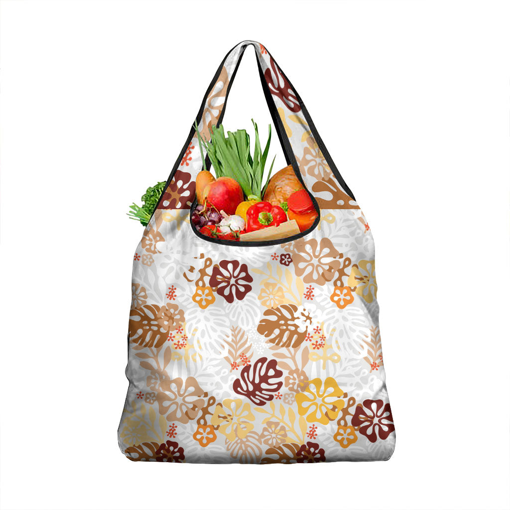 Brown Aloha Hawaiian Grocery Bag Monstera Hibiscus Tropical Pattern LT19 1-pack One Size Brown - Polynesian Pride