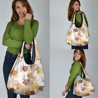 Brown Aloha Hawaiian Grocery Bag Monstera Hibiscus Tropical Pattern