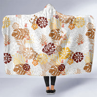 Brown Aloha Hawaiian Hooded Blanket Monstera Hibiscus Tropical Pattern