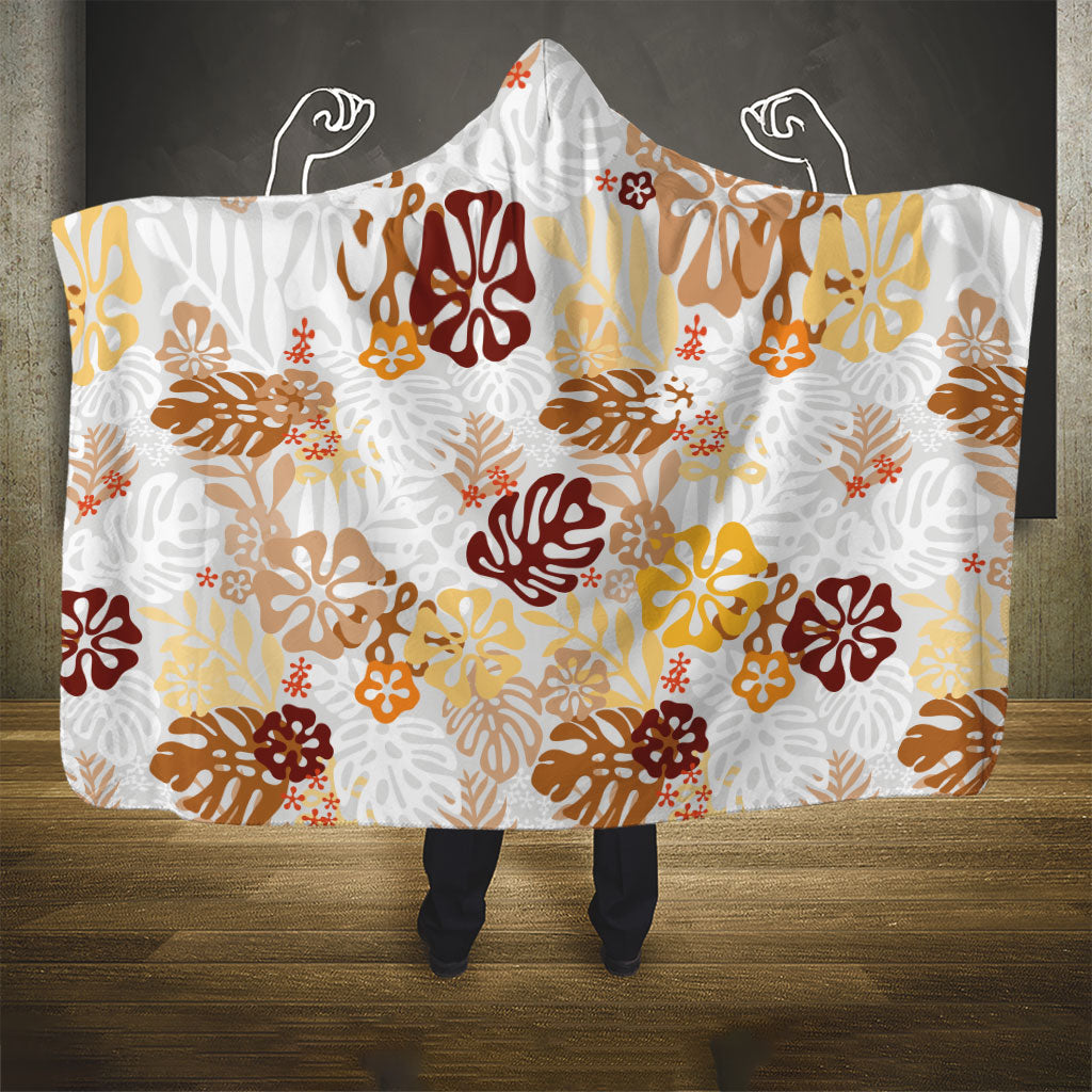 Brown Aloha Hawaiian Hooded Blanket Monstera Hibiscus Tropical Pattern