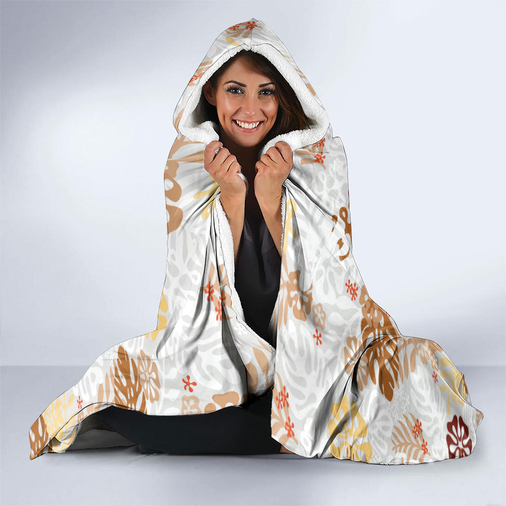 Brown Aloha Hawaiian Hooded Blanket Monstera Hibiscus Tropical Pattern
