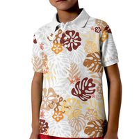 Brown Aloha Hawaiian Kid Polo Shirt Monstera Hibiscus Tropical Pattern