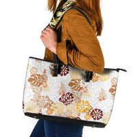Brown Aloha Hawaiian Leather Tote Bag Monstera Hibiscus Tropical Pattern
