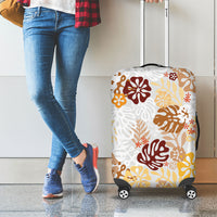Brown Aloha Hawaiian Luggage Cover Monstera Hibiscus Tropical Pattern