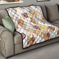 Brown Aloha Hawaiian Quilt Monstera Hibiscus Tropical Pattern