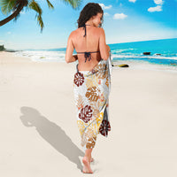 Brown Aloha Hawaiian Sarong Monstera Hibiscus Tropical Pattern