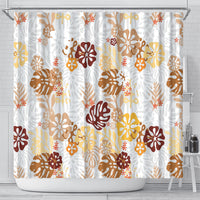 Brown Aloha Hawaiian Shower Curtain Monstera Hibiscus Tropical Pattern
