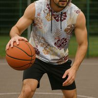 Brown Aloha Hawaiian Sleeveless Hoodie Monstera Hibiscus Tropical Pattern