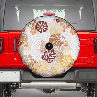 Brown Aloha Hawaiian Spare Tire Cover Monstera Hibiscus Tropical Pattern