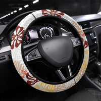 Brown Aloha Hawaiian Steering Wheel Cover Monstera Hibiscus Tropical Pattern