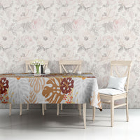 Brown Aloha Hawaiian Tablecloth Monstera Hibiscus Tropical Pattern