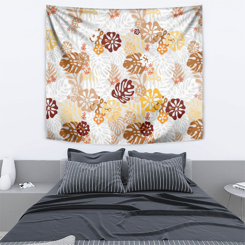 Brown Aloha Hawaiian Tapestry Monstera Hibiscus Tropical Pattern