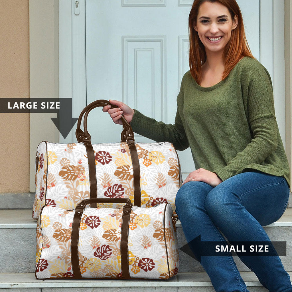 Brown Aloha Hawaiian Travel Bag Monstera Hibiscus Tropical Pattern