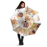 Brown Aloha Hawaiian Umbrella Monstera Hibiscus Tropical Pattern