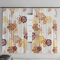 Brown Aloha Hawaiian Window Curtain Monstera Hibiscus Tropical Pattern