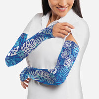 Blue Aloha Hawaiian Arm Sleeves Monstera Hibiscus Tropical Pattern