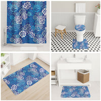 Blue Aloha Hawaiian Bathroom Set Monstera Hibiscus Tropical Pattern