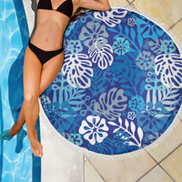 Blue Aloha Hawaiian Beach Blanket Monstera Hibiscus Tropical Pattern