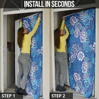 Blue Aloha Hawaiian Door Cover Monstera Hibiscus Tropical Pattern