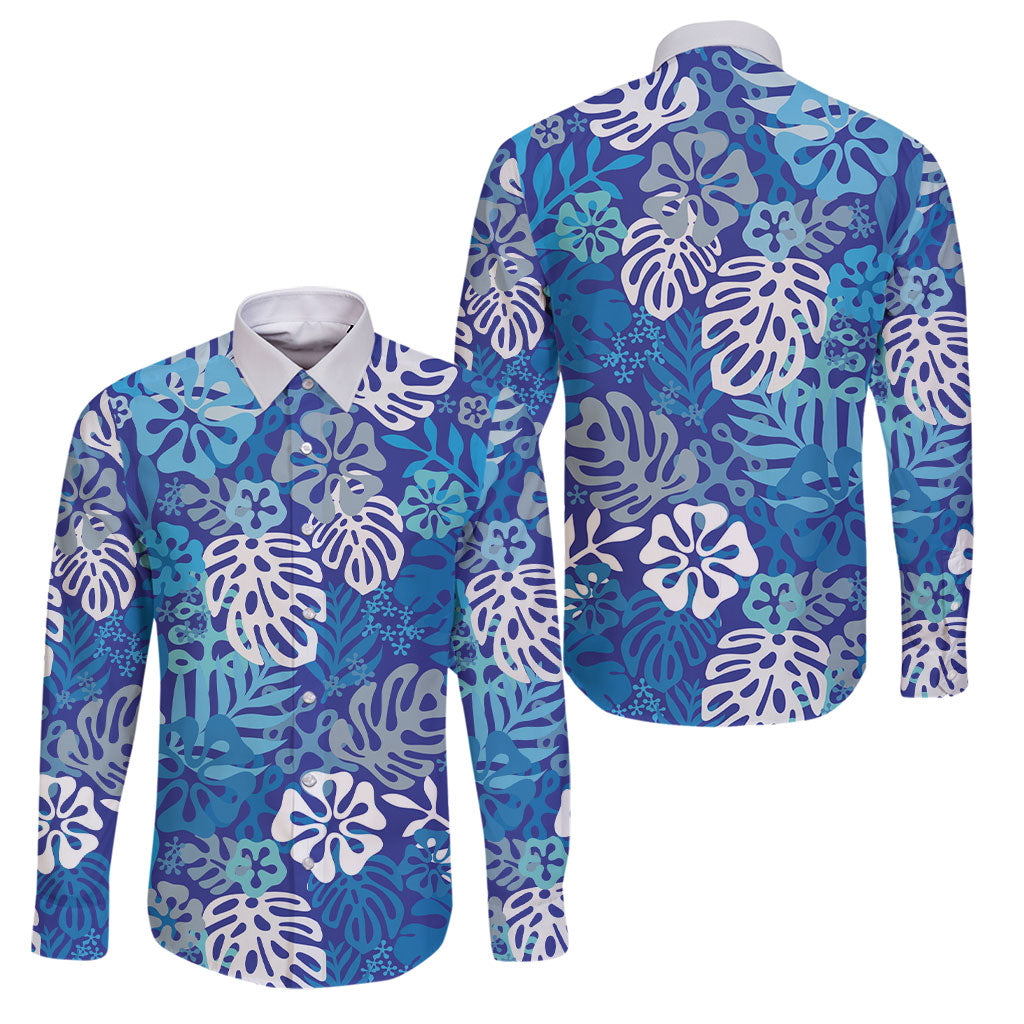 Blue Aloha Hawaiian Family Matching Off Shoulder Short Dress and Hawaiian Shirt Monstera Hibiscus Tropical Pattern