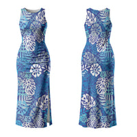 Blue Aloha Hawaiian Family Matching Tank Maxi Dress and Hawaiian Shirt Monstera Hibiscus Tropical Pattern
