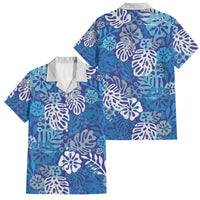 Blue Aloha Hawaiian Family Matching Tank Maxi Dress and Hawaiian Shirt Monstera Hibiscus Tropical Pattern