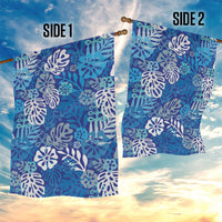 Blue Aloha Hawaiian Garden Flag Monstera Hibiscus Tropical Pattern