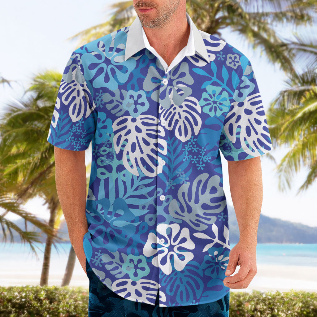 Blue Aloha Hawaiian Hawaiian Shirt Monstera Hibiscus Tropical Pattern