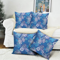 Blue Aloha Hawaiian Pillow Cover Monstera Hibiscus Tropical Pattern