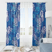 Blue Aloha Hawaiian Window Curtain Monstera Hibiscus Tropical Pattern