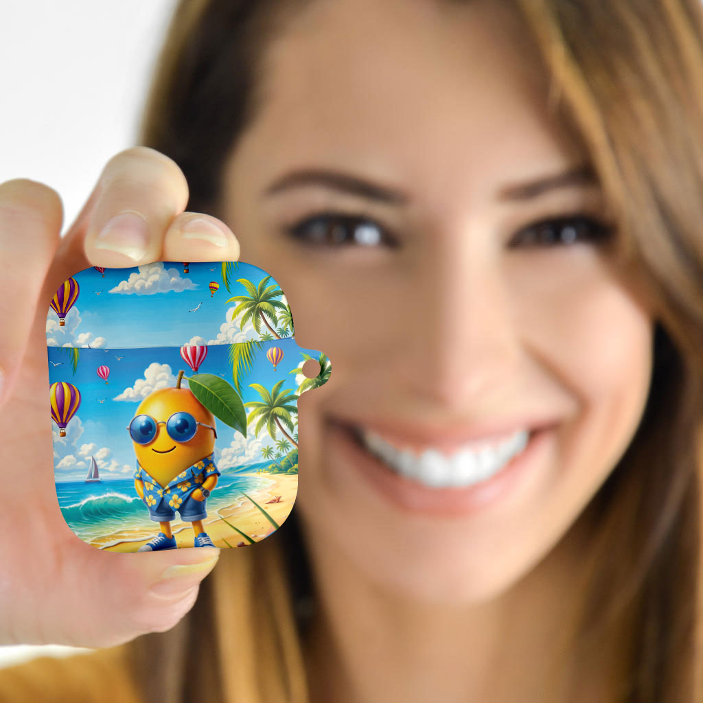 Funny Hawaii Mango AirPods Case Tropical Summer Beach Mascot Vacation