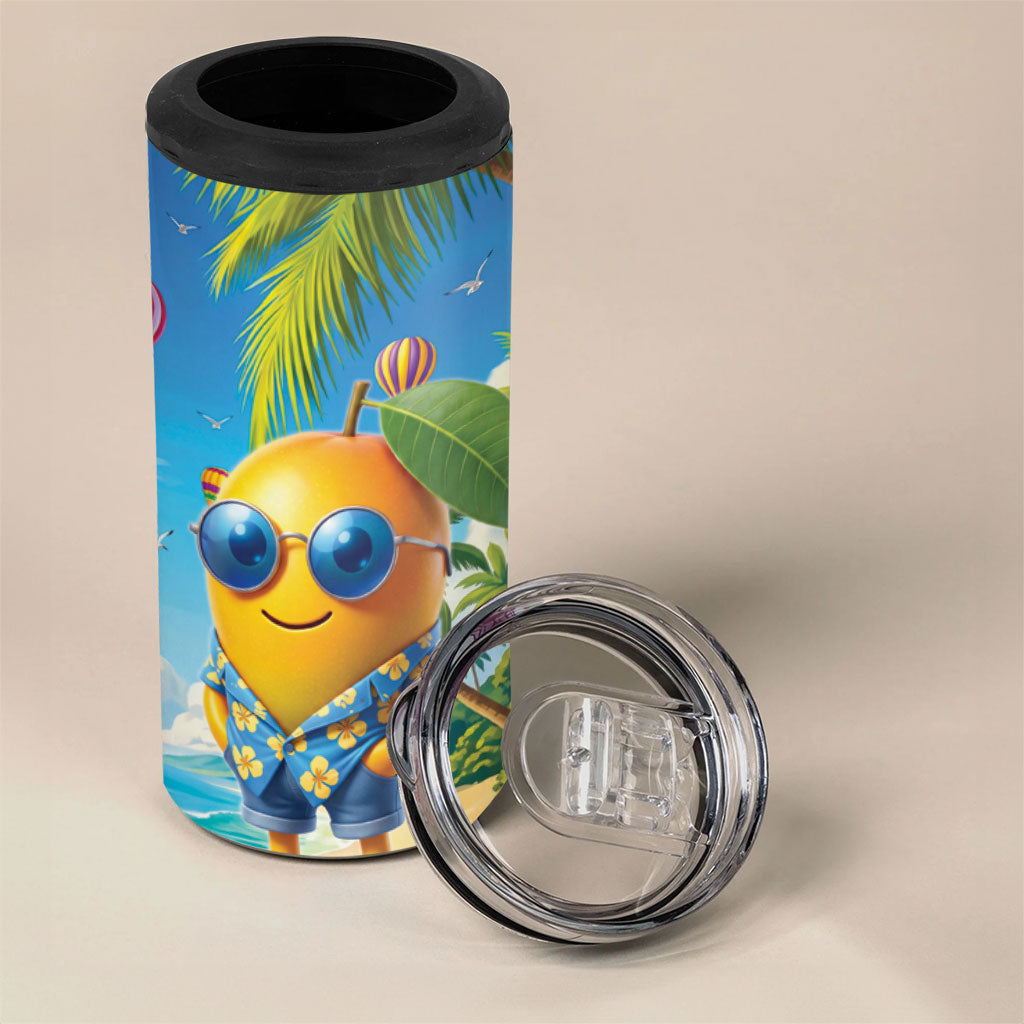 Funny Hawaii Mango 4 in 1 Can Cooler Tumbler Tropical Summer Beach Mascot Vacation