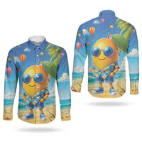 Funny Hawaii Mango Couples Matching Long Sleeve Bodycon Dress and Long Sleeve Button Shirt Tropical Summer Beach Mascot Vacation