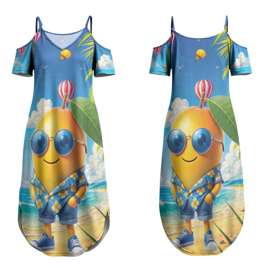 Funny Hawaii Mango Couples Matching Summer Maxi Dress and Hawaiian Shirt Tropical Summer Beach Mascot Vacation