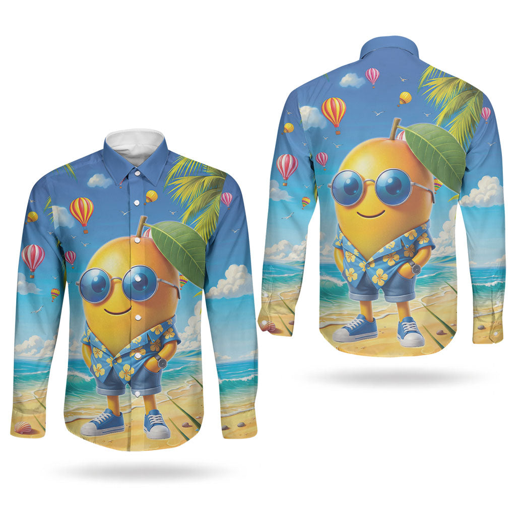 Funny Hawaii Mango Couples Matching Tank Maxi Dress and Long Sleeve Button Shirt Tropical Summer Beach Mascot Vacation