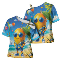 Funny Hawaii Mango Cross Shoulder Shirt Tropical Summer Beach Mascot Vacation