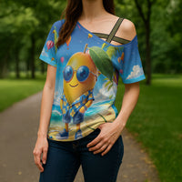 Funny Hawaii Mango Cross Shoulder Shirt Tropical Summer Beach Mascot Vacation