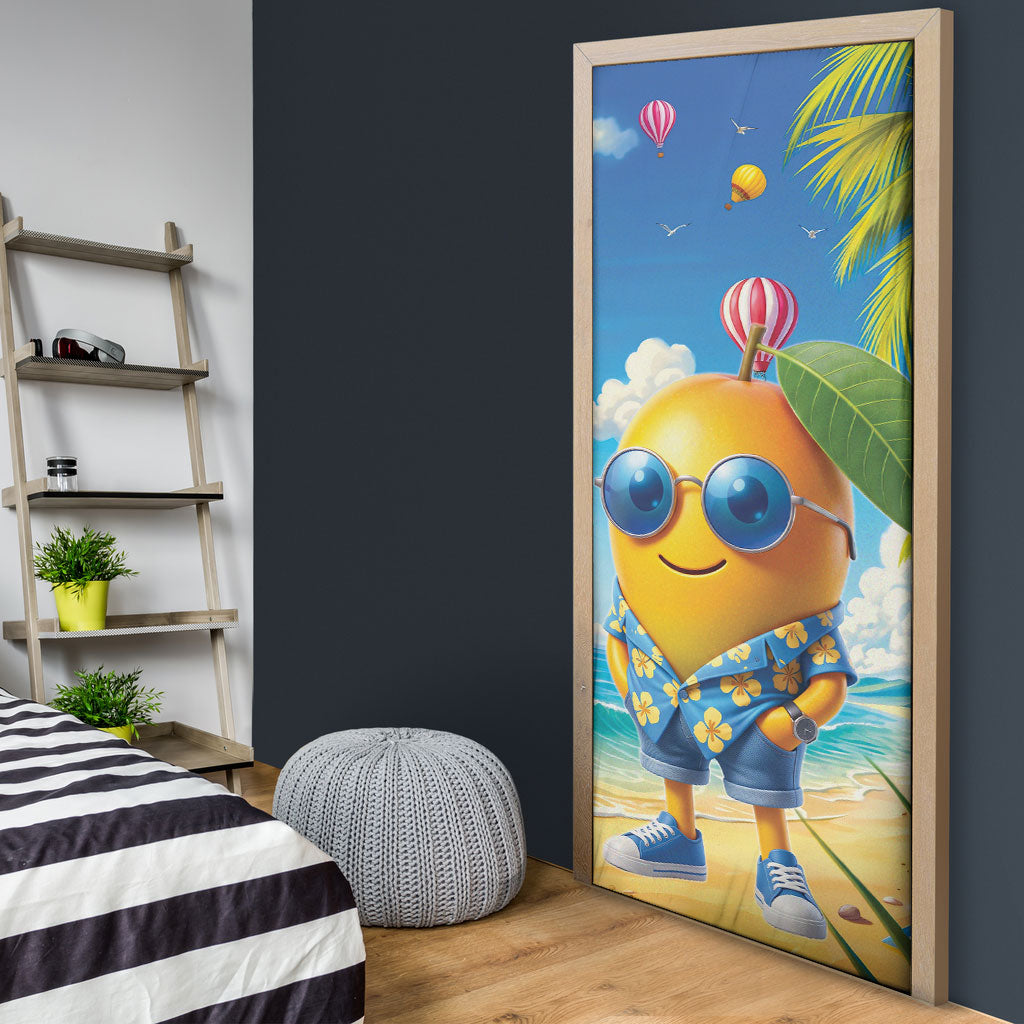 Funny Hawaii Mango Door Cover Tropical Summer Beach Mascot Vacation