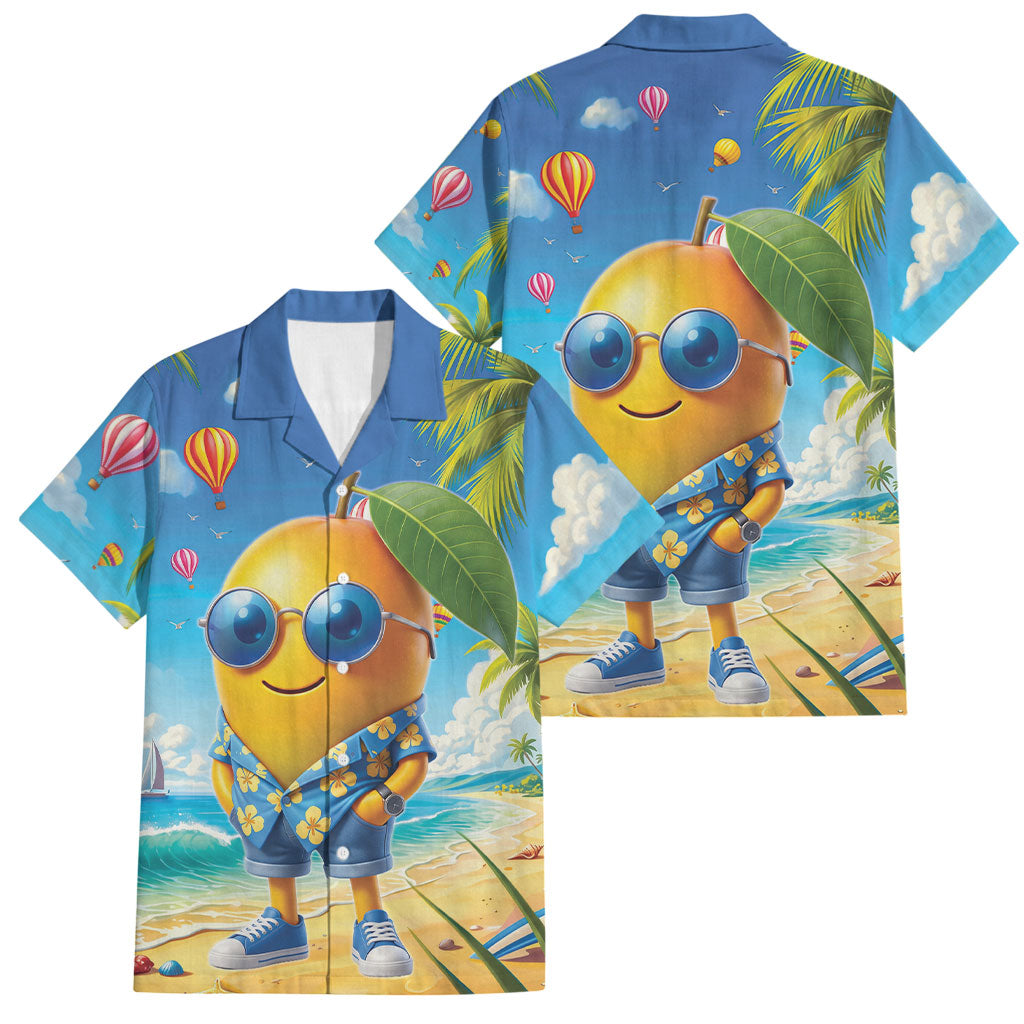 Funny Hawaii Mango Family Matching Off Shoulder Short Dress and Hawaiian Shirt Tropical Summer Beach Mascot Vacation