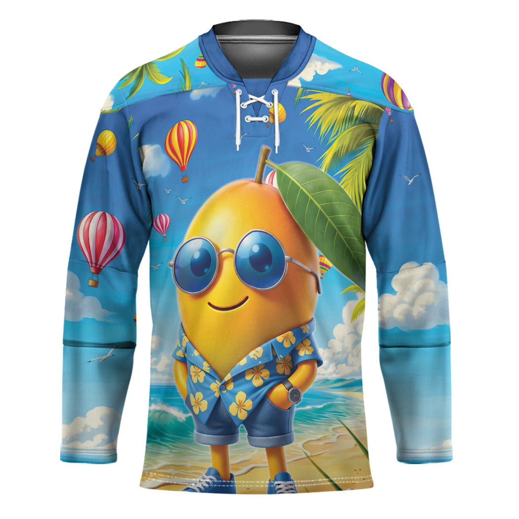 Funny Hawaii Mango Hockey Jersey Tropical Summer Beach Mascot Vacation