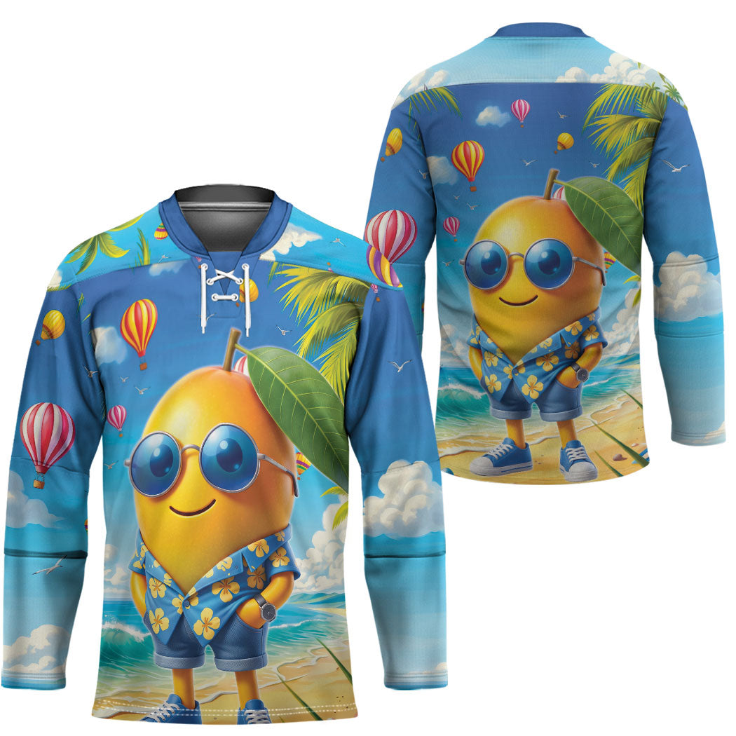 Funny Hawaii Mango Hockey Jersey Tropical Summer Beach Mascot Vacation