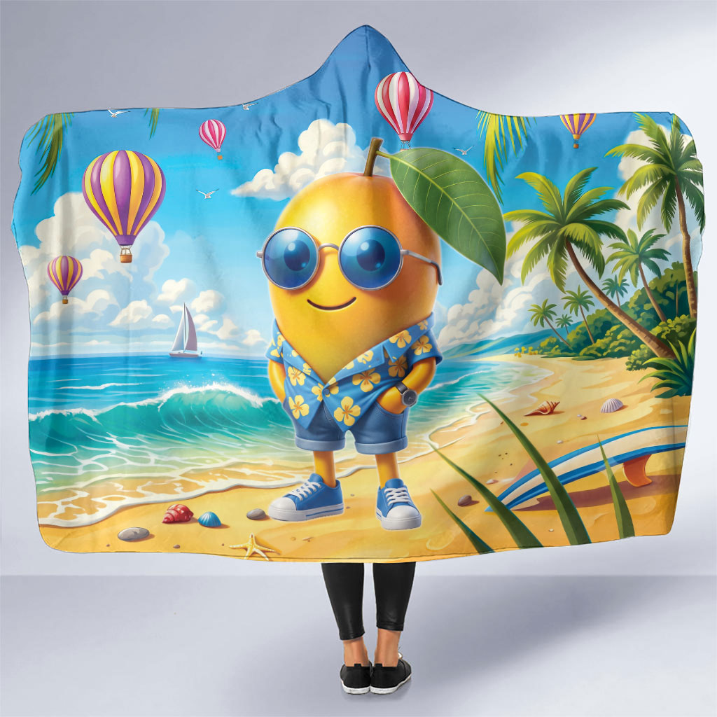 Funny Hawaii Mango Hooded Blanket Tropical Summer Beach Mascot Vacation
